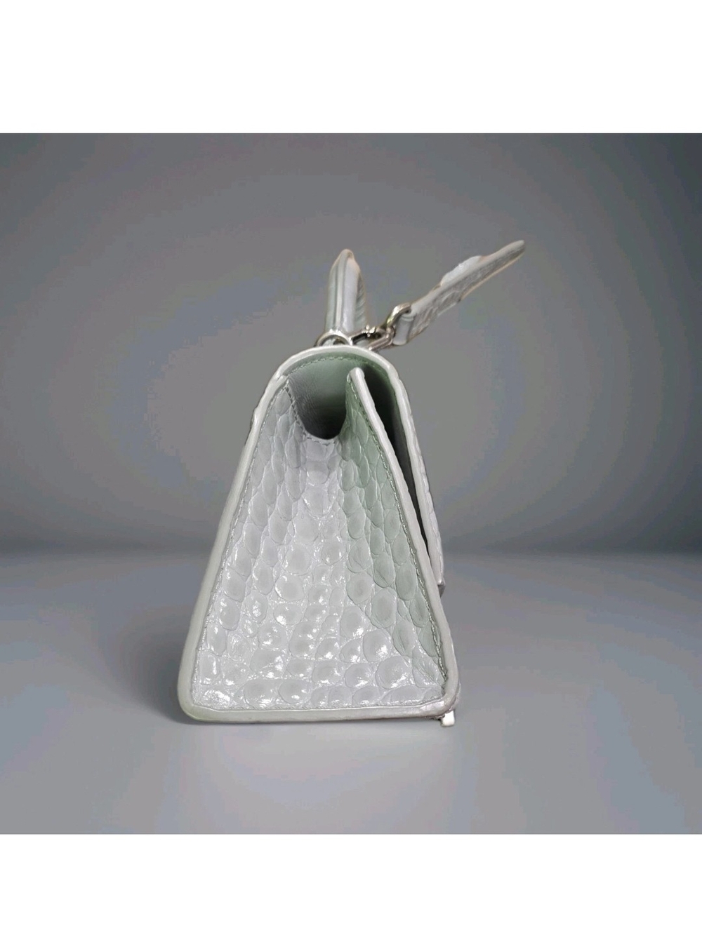 Balenciaga Hourglass Mini Croc-Embossed Top Handle Bag in Light Blue - Picture 4 of 10